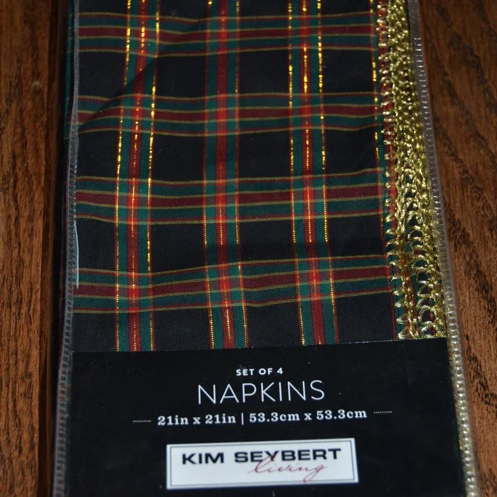 4 KIM SEYBERT CHRISTMAS TARTAN PLAID BLACK RED GREEN GOLD 21